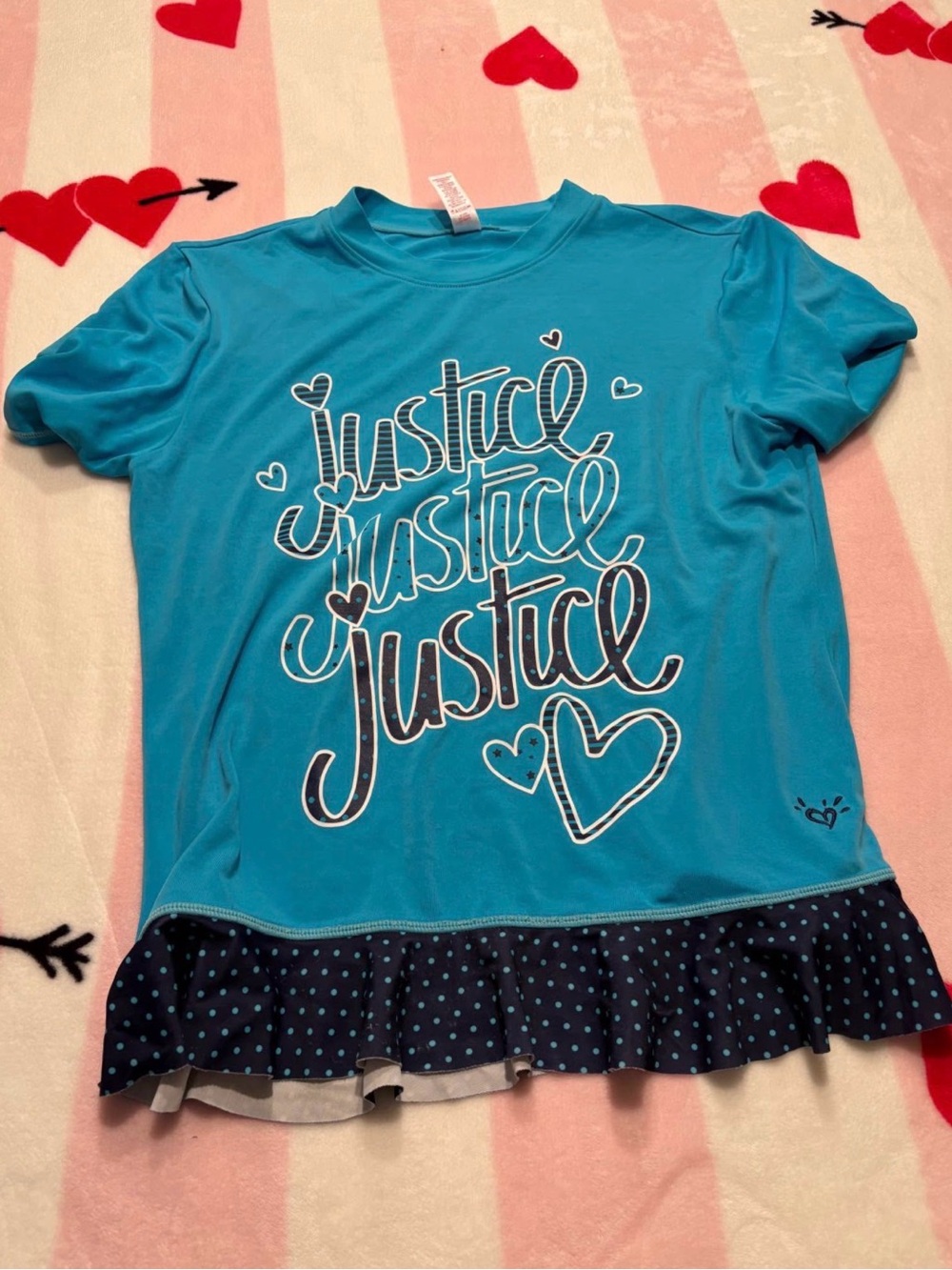 Justice Girls' Blue Heart Graphic Ruffle Hem Top swim shirt